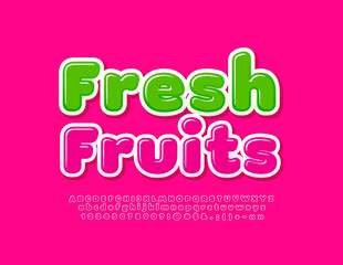 Vector colorful logo Fresh Fruit. Bright Glossy Font. Creative set of Alphabet Letters and Numbers