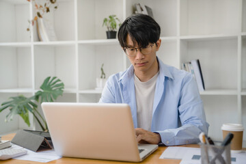 Obraz na płótnie Canvas Close up of businessperson using laptop working with digital data.