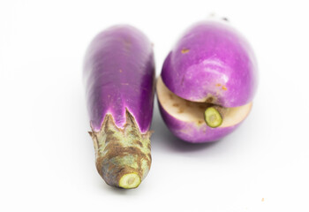 eggplant slice on white background. long eggplant slice
