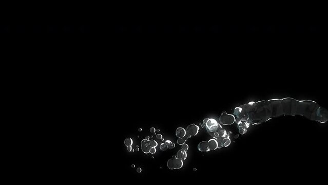 Splashes of water drop isolated on the black background. Set of slow-motion 4K 3d animation for an ad of cosmetic, food, or drinks products.