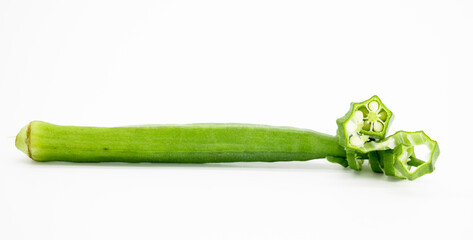 whole and slice okra isolated on white.close-up
