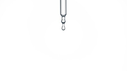 Macro shot of drop of hyaluronic acid is falling down from lab dropper on white background | Abstract body care cosmetics with hyaluronic acid formulating concept