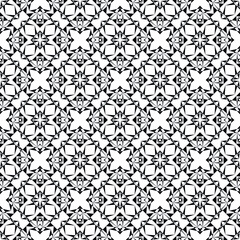 Geometric seamless pattern, ornament, abstract black and white background, fashion print, vector decorative texture.