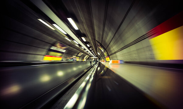 Long exposure lights of a metro tunnel