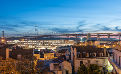 25 de Abril bridge at blue hour in Lisbon, Portugal