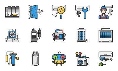 HVAC systems icons vector , air conditioning, indoor air quality,