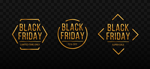 Black friday luxury sale banner. Golden text lettering. Sale banner, poster, logo.