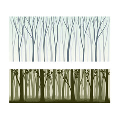 Beautiful monochrome seamless background with lifeless forest trees silhouettes set vector illustration