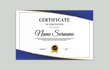 Blue and gold certificate border template. For appreciation, business and education needs