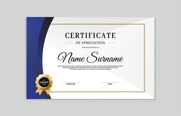 Obraz premium Blue and gold certificate border template. For appreciation, business and education needs