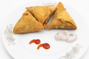 Vegetable Samosa and singara isolated on white background,