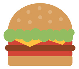 Burger icon. Fresh bun with meat and vegetables. Fast food symbol