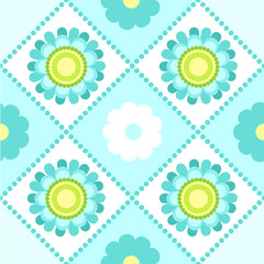 Decorative tiles with blue flowers. Seamless square pattern