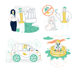 Environmental problems - colorful flat design style illustration set