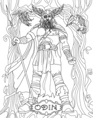 Fototapeta na wymiar Odin. Coloring book for adults. Scandinavian mythology. Black and white illustration.