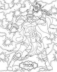 Angrboda. Coloring book for adults. Scandinavian mythology. Black and white illustration.
