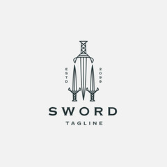 Sword line logo icon design template flat vector