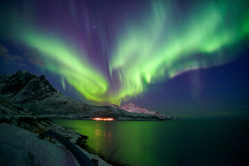 Beautiful and breathtaking view of Aurora Borealis and Milky way