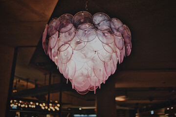 Closeup of a chandelier on a dark background
