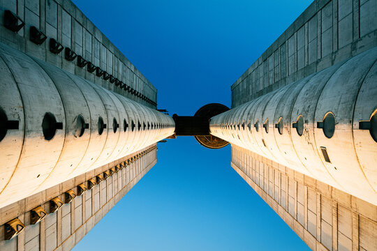 Low angle shot of the Genex tower against a clear sky in Belgrade