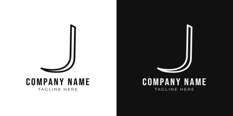 Initial letter j monogram logo design template. 3d outline style j logo and black colors.