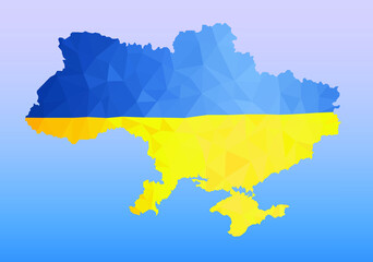 Low Poly map of Ukraine. Abstract geometric rumpled triangular low poly style