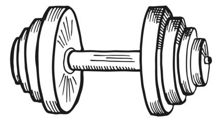 Barbell sketch. Hand drawn gym sign. Power lifting symbol