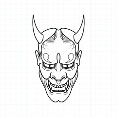 Hand drawn Japanese Oni demon mask coloring page, Vector illustration eps.10