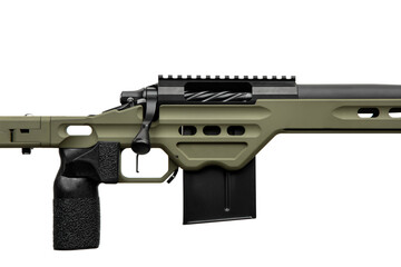 Modern bolt carbine isolated on white background. Weapons for sports, hunting and self-defense.