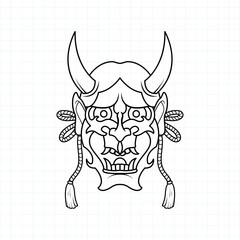 Hand drawn Japanese Oni demon mask coloring page, Vector illustration eps.10