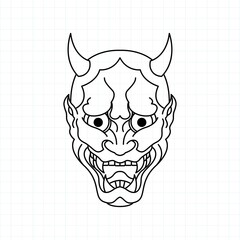 Hand drawn Japanese Oni demon mask coloring page, Vector illustration eps.10