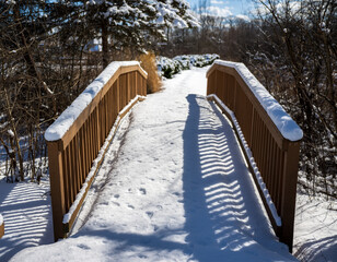 Snowy wooden bridge in Cleveland, Ohio
