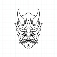 Hand drawn Japanese Oni demon mask coloring page, Vector illustration eps.10
