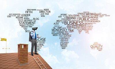 Concept of home security and privacy protection with camera headed man