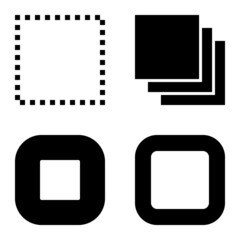 Square Flat Icon Set Isolated On White Background