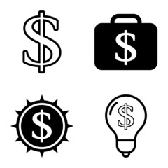 Dollar Flat Icon Set Isolated On White Background