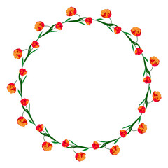 Frame of the red tulip flowers. Vector decorative design element. 