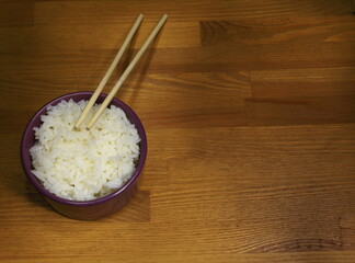 Rice in a cup, healthy food, Asian cuisine.