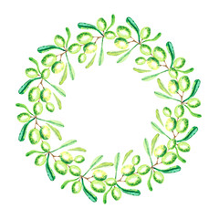 Fototapeta premium Watercolor frame of olives on a white background