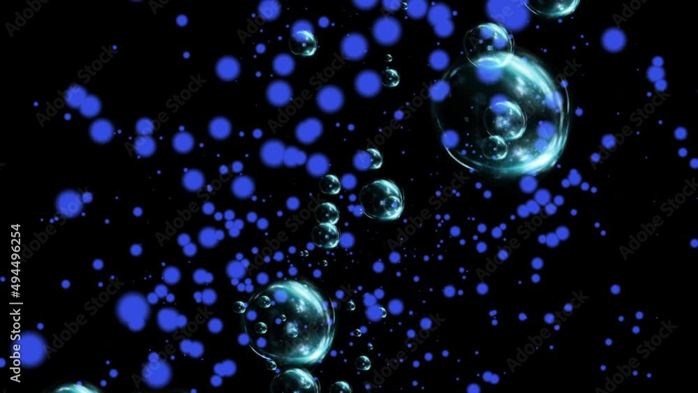 Poster abstract soap bubbles fly under the influence of air in space against the background of air particle