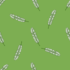 Banana leaves seamless pattern.Vintage tropical branch in engraving style.
