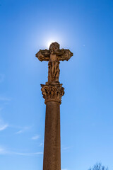 Fototapeta na wymiar Jesus Christ on cross stone monument in Salamanca, Spain