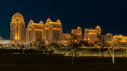 Fototapeta na wymiar Katara skyline with st-regis hotel during night.