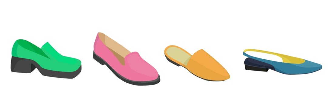Casual women's shoes fashion collection. Bright Summer Shoes vector clip art.