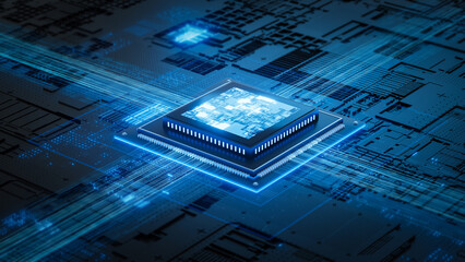 3d illustration Technology Smart motherboard chip creative map - obrazy, fototapety, plakaty