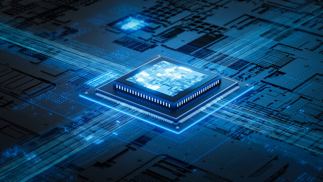 3d illustration Technology Smart motherboard chip creative map