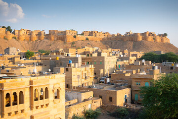 Jaisalmer,Rajasthan,India - October16,2019 : Jaisalmer Fort or Sonar Quila or Golden Fort. A "living fort" - made of sandstone. UNESCO world heritage site at Thar desert along old silk trade route.