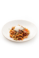 delicious pasta on white background