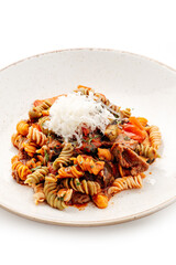 delicious pasta on white background