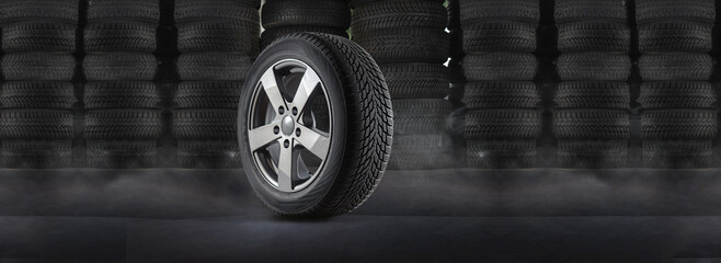 Car tires with a great profile in the car repair shop
